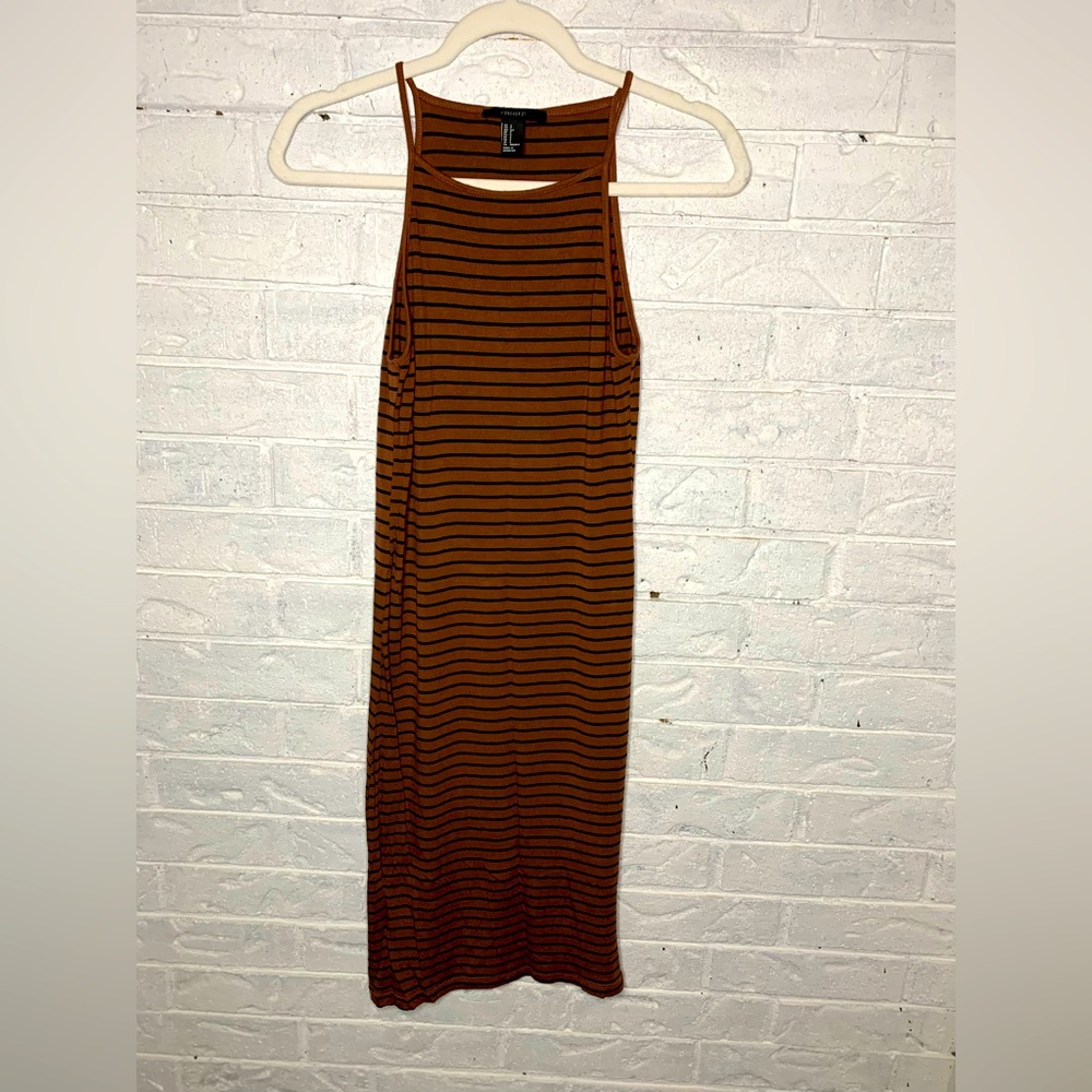 Coffee brown black line Maxi dress